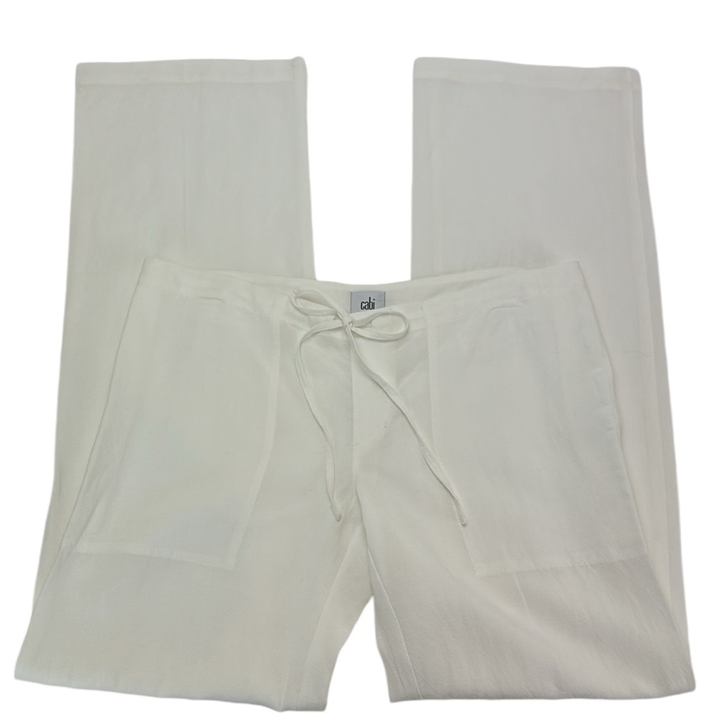 Cabi Cream Wide Leg Pants XS Drawstring Waist Lyocell Linen Blend Pockets Beachy